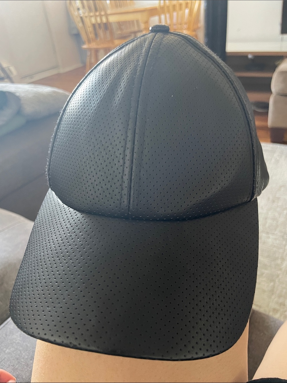 Wilfred Black Perforated Leather-Look Baseball Cap